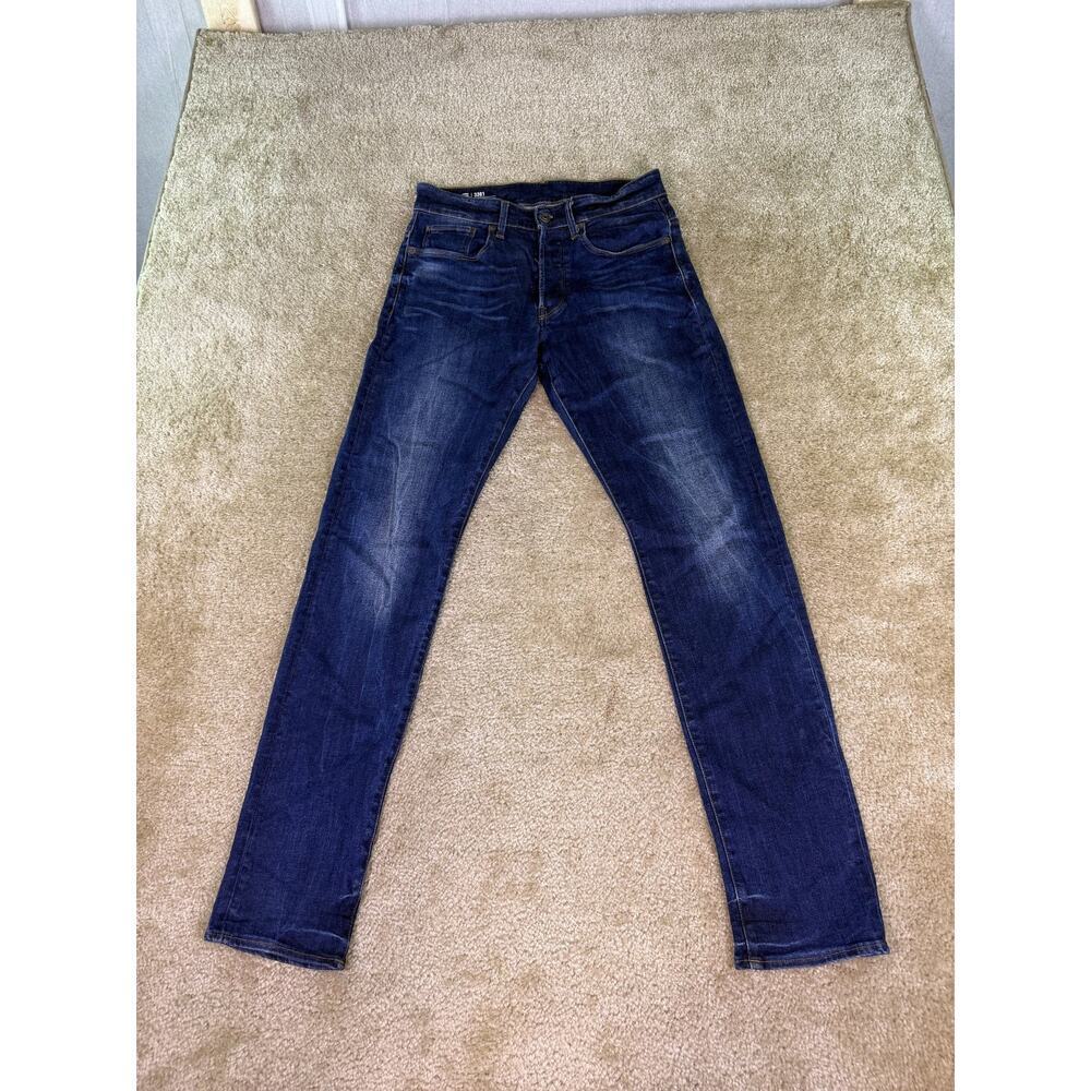 G-star Raw 3301 Straight Tapered Jeans Mens Sz 28W 32L Dark Blue Button Fly E355